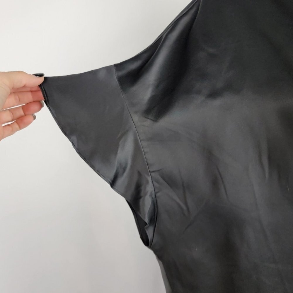 Victorias Secret Kimono Robe Womens One Size Black Satin Ruffle Tie Front Cover - Picture 4 of 15